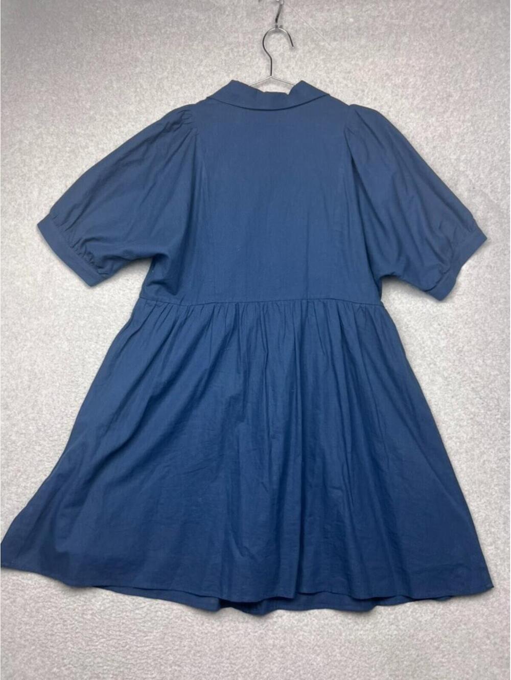 Chic Soul Dress 1X Navy Blue Cotton Linen Button Up Cottagecore Coastal Plus - Picture 2 of 10